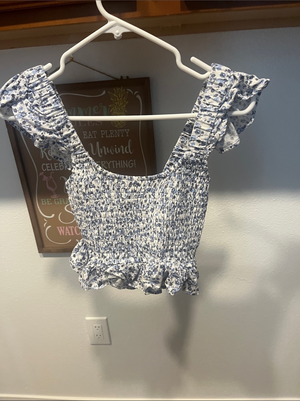 Altar'd State Blue and White Floral Smocked Crop Top